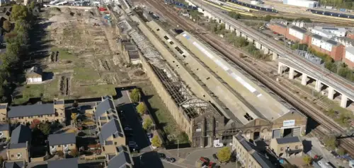 Drone flyover at Newtown Works, Ashford